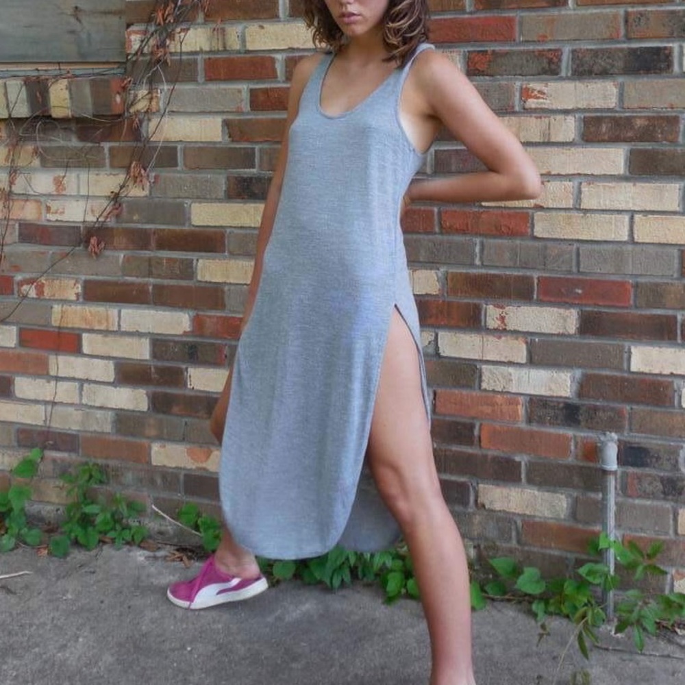 Grey knit side slits dress
